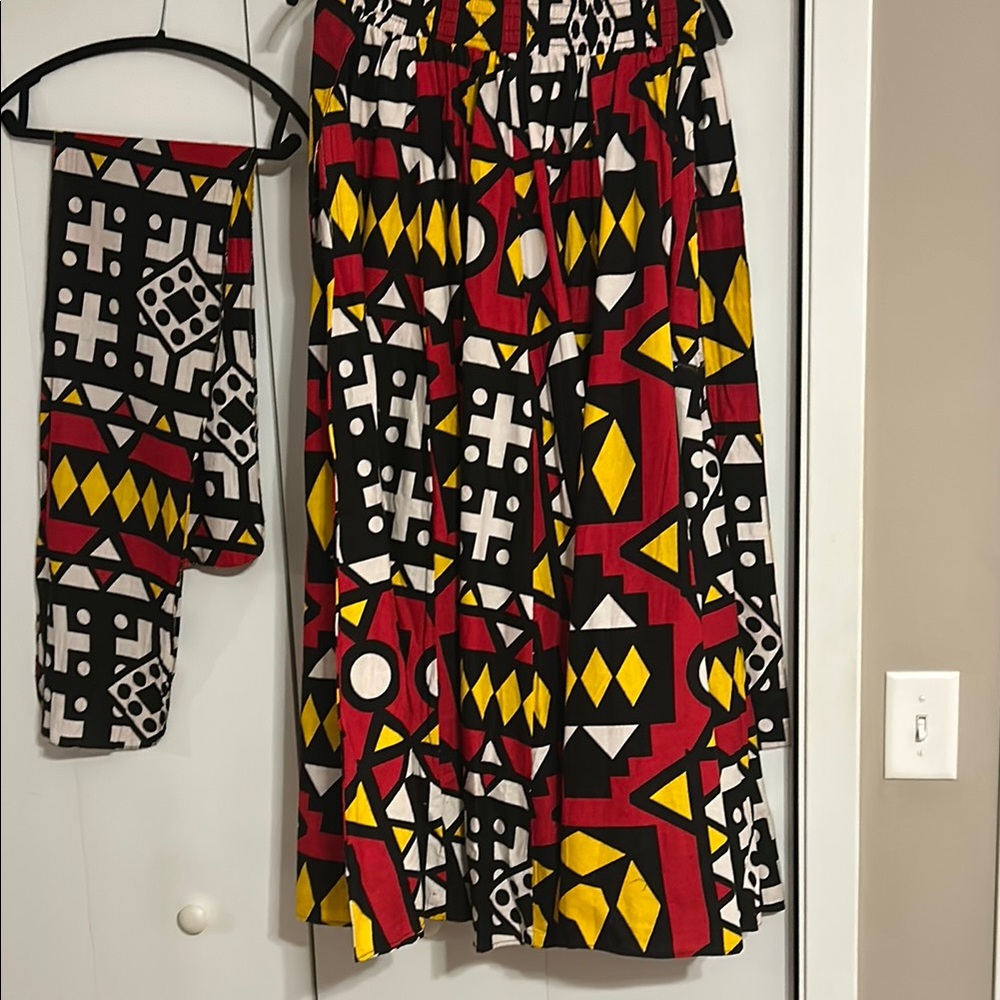 2 pc Dashiki Pride Bold Geometric Maxi Skirt & Bandeau SZ SMALL